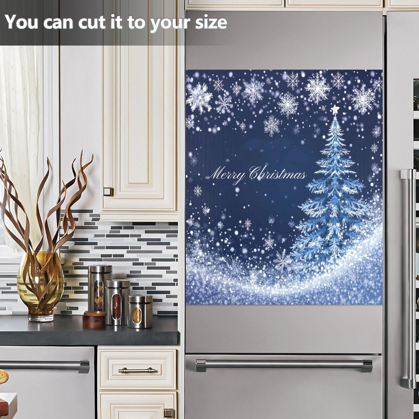 Merry Christmas Tree Blue Dishwasher Stickers Magnetic Cover Winter Snowflake Snow Xmas Kitchen Fridge Magnet Covers Decals Home Decorations Vinyl Sticker Reusable 23W x 26H inches