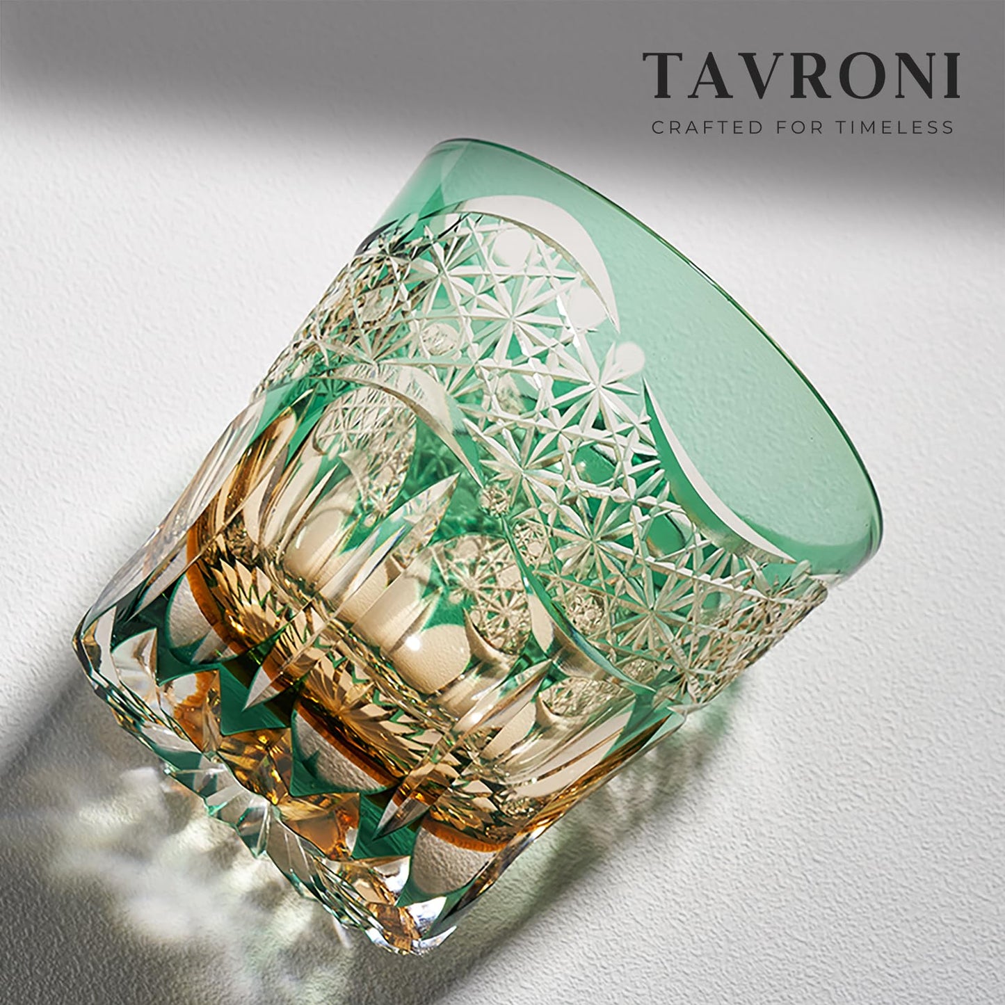 TAVRONI Edo Style Kiriko Whiskey Glasses Set of 2 - Japanese Art Glass Tumblers, Luxury Gift for Couples, Weddings, Anniversary, Perfect for Home Bar & Special Occasions, Crystal Barware with Gift Box