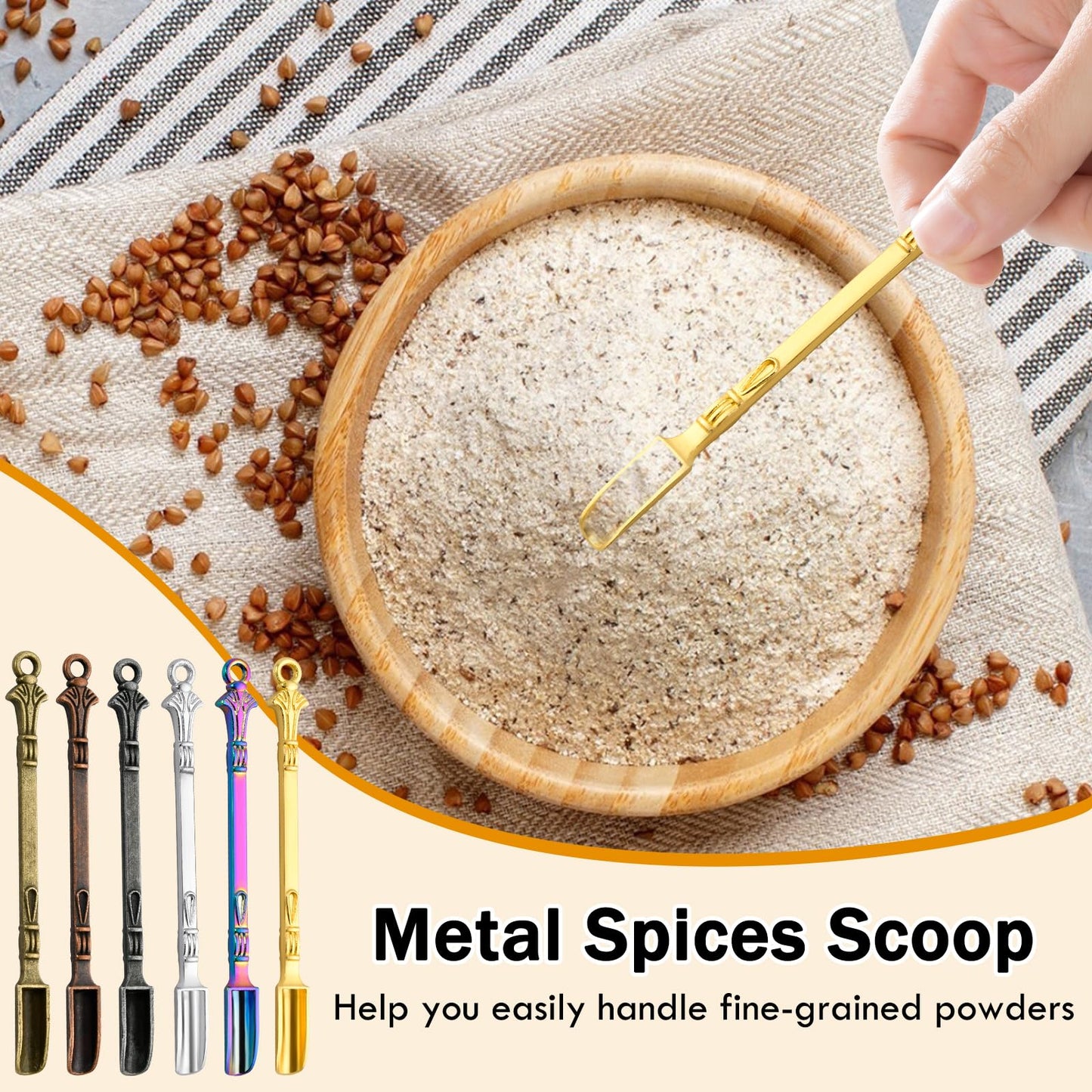 Boocalny 60Pcs Mini Shovel Spoons, 3.23 inch Metal Spices Power Scoop, Tiny Spoons for Powder, Mini Pendant Spoon for Measuring Spices, Herbs, Powder, Coffee, Sugar, DIY Craft (Muticolor)