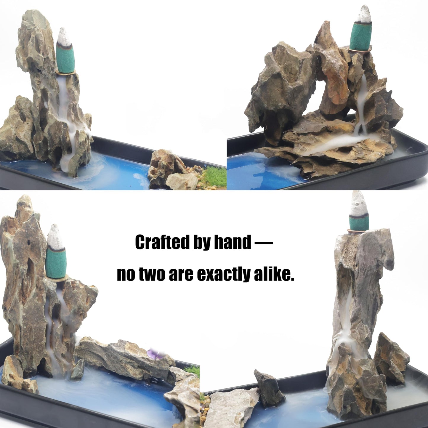 Lavoio Chakra Backflow Incense Burner – Handmade Natural Stone Waterfall Fountain with 7 Chakra Crystals – Aromatherapy Decor for Meditation, Yoga & Home Ambience (chakra tree)