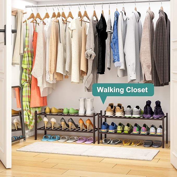 viewcare 2-Tier Shoe Rack for Entryway, Bamboo Shoe Rack for Closet, Free