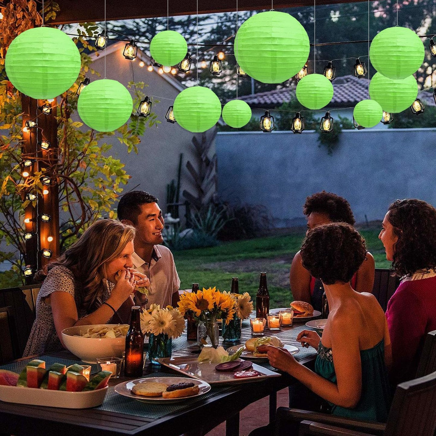 20Pcs Green Paper Lanterns for Parties, 6” 8” 10” 12” Chinese Asian Hanging Round Paper Lanterns for Birthday Wedding Halloween Christmas Home Decor Party Decor