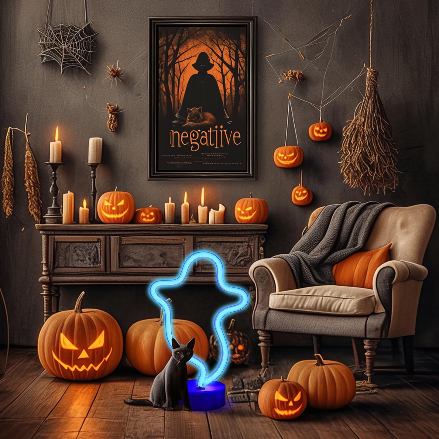 ENUOLI Led Neon Sign Art Decorative Lights Neon Night Lights with Holder Base Table Decoration Lamps with Base for Kids Room Living Room Christmas Birthday Wedding Halloween Party (Ghost)