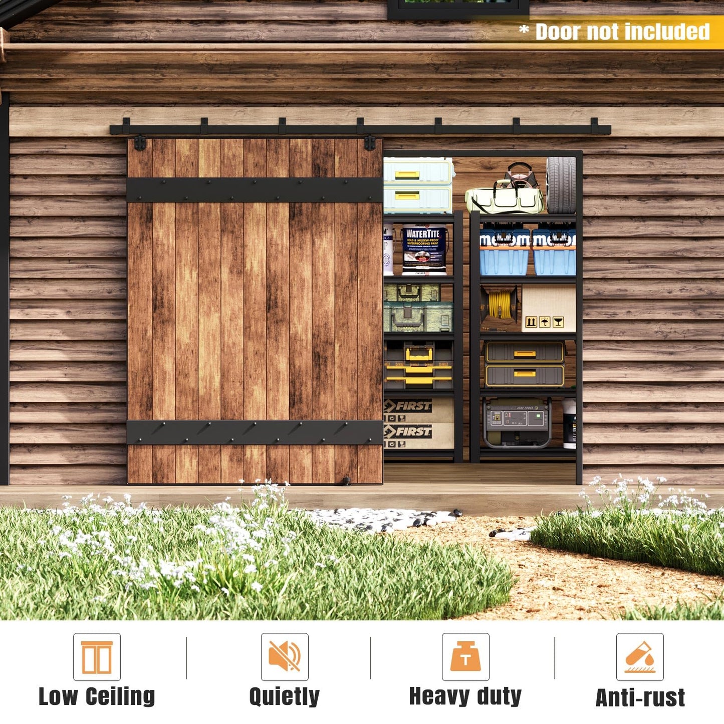 Easelife 10FT Exterior Sliding Barn Door Hardware Kit, Box Rail Track, 450lb Capacity, Black Weather-Resistant Steel, Wall Mount System for Outdoor Use, Fit Single 60in Door