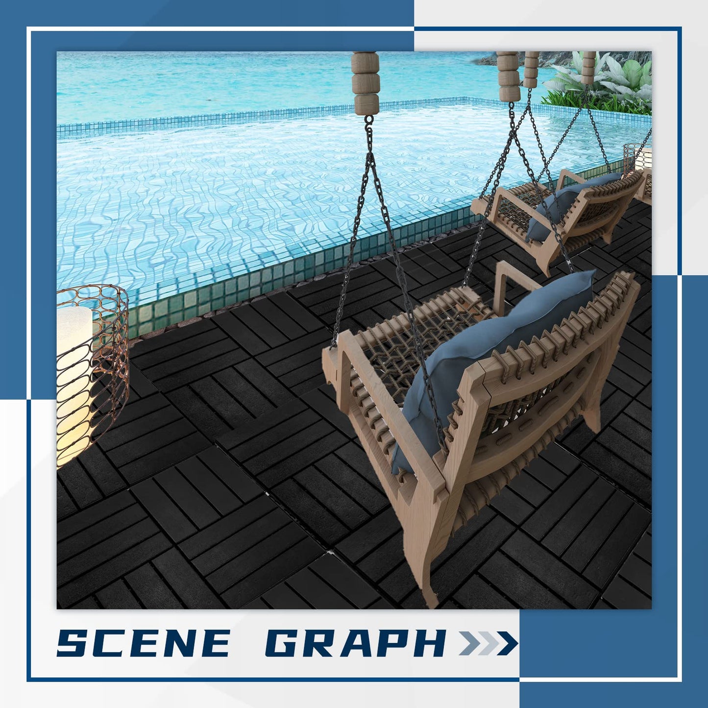 Treela 48 Pcs Plastic Interlocking Deck Tiles 12 x 12 Inch Patio Deck Tiles Waterproof Non-Slip Outdoor Flooring Composite Floor Boards for Porch, Poolside, Balcony, Backyard, Garden (Black)