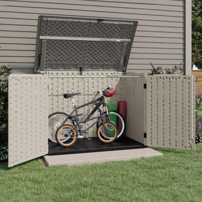 Suncast 5.9 ft. x 3.7 ft Horizontal Stow-Away Storage Shed - Natural Wood-like Outdoor Storage for Trash Cans and Yard Tools - All-Weather Resin, Hinged Lid, Reinforced Floor - Vanilla and Stoney