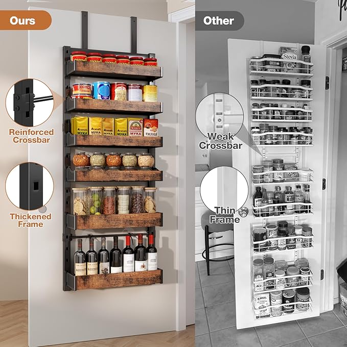 6-Tier Over The Door Pantry Organizer, Heavy-Duty Metal Wall Mount or Hanging