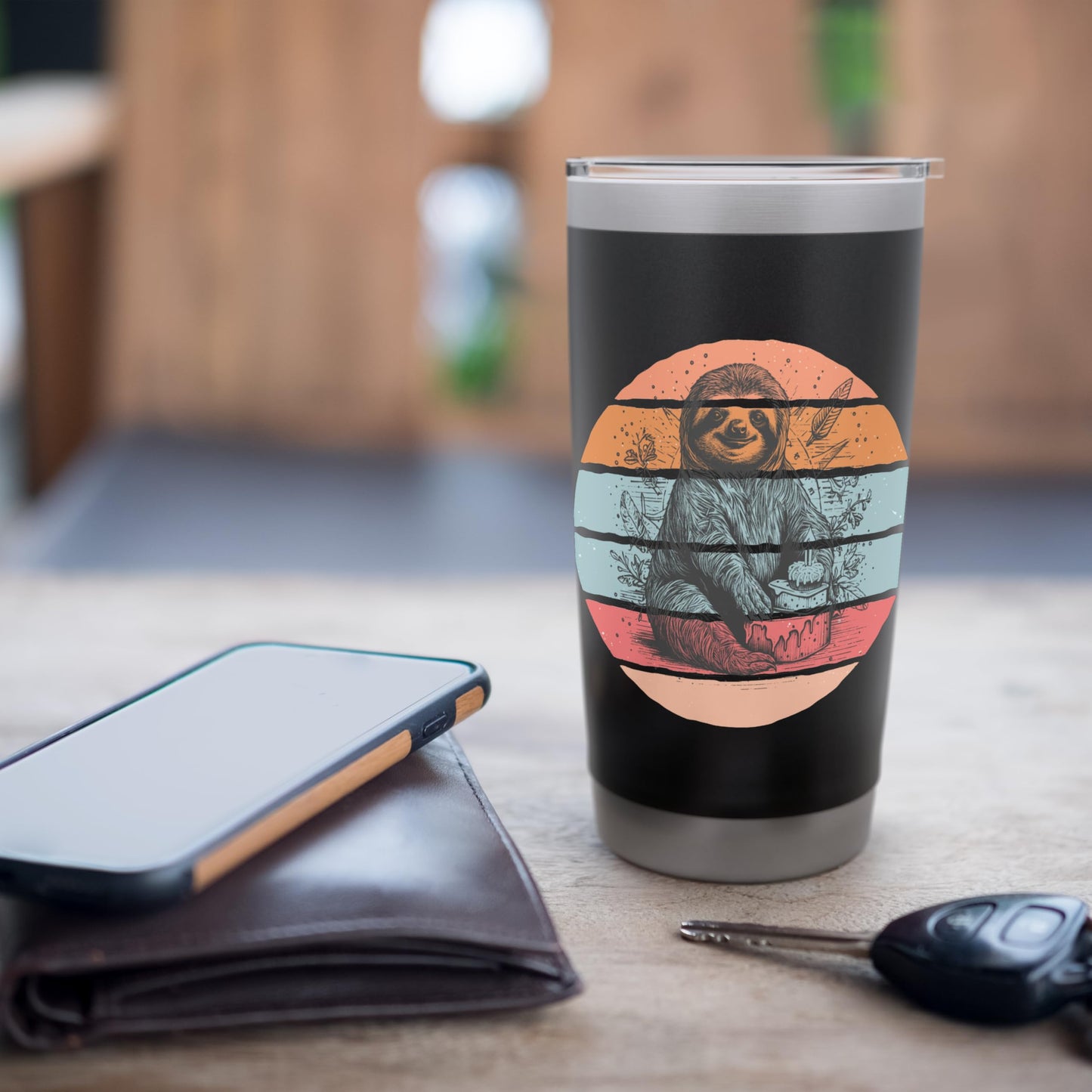 Sloth Birthday Cake Candle Floral Animal Cute Relaxed Calm Stainless Steel Insulated Tumbler