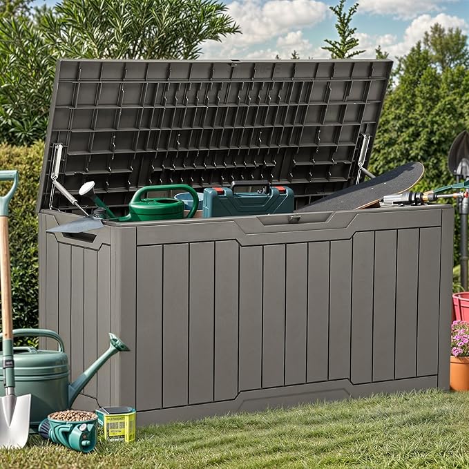 YITAHOME 80 Gallon Outdoor Storage Box, Large Waterproof Resin Deck Box, Indoor Outdoor Lockable Storage Container for Patio, Garden, Cushions, Tools, Equipment (Taupe)