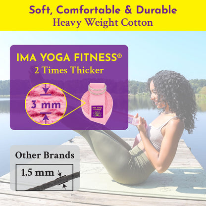 Ima Yoga Fitness - Adaptive Yoga Strap, Yoga Stretching Strap, Extra-Wide 2 Inches, 100% Naturally Soft Cotton, Steel D-Rings, Includes 100% Natural Cotton Storage Pouch (Pink, 8 feet)