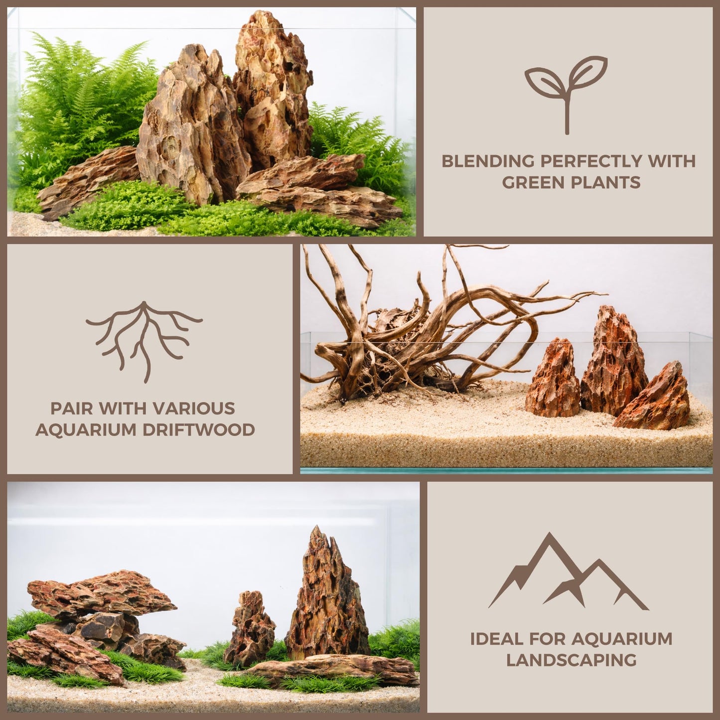 FISCAPE 6.1-8.1 Inches Natural Dragon Stone, 6 PCS Large Aquarium Rocks for Aquascaping, Terrariums, Reptile Tanks & Aquarium Décor