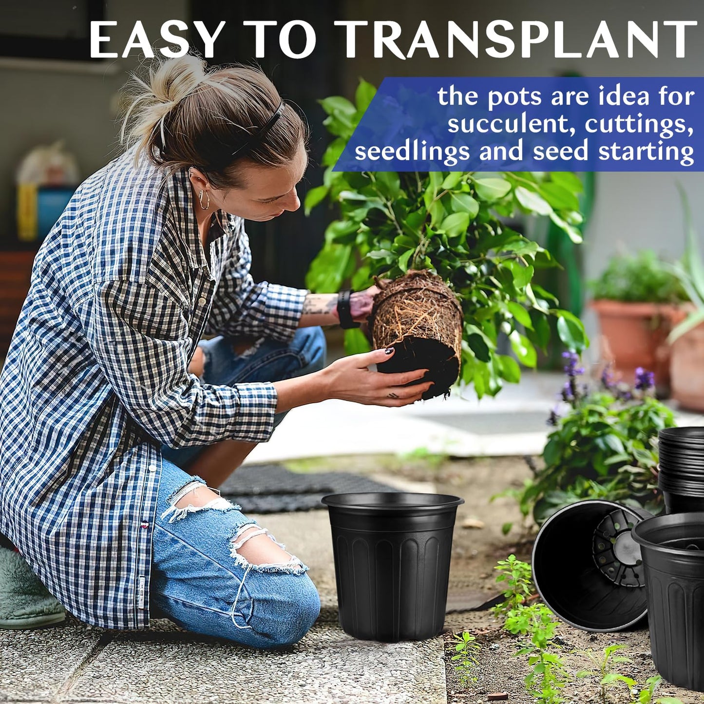 HQAUT 5 Gallon Pots for Plants, 11.4 Inch Gallon Nursery Pots with Drainage Holes, 5 Gallon Plastic Plant Pots for Cuttings, Seeding, Succulents, Transplanting
