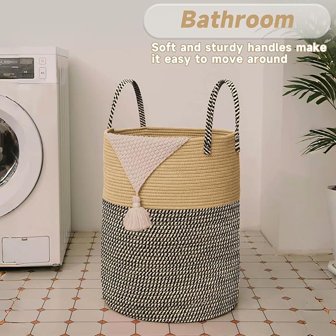 Large Woven Laundry Basket Hamper, 100L Cotton Rope Storage Bin