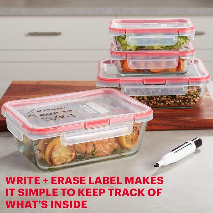 Pyrex Freshlock Mixed Sized Glass Food Storage Containers Set, Airtight &