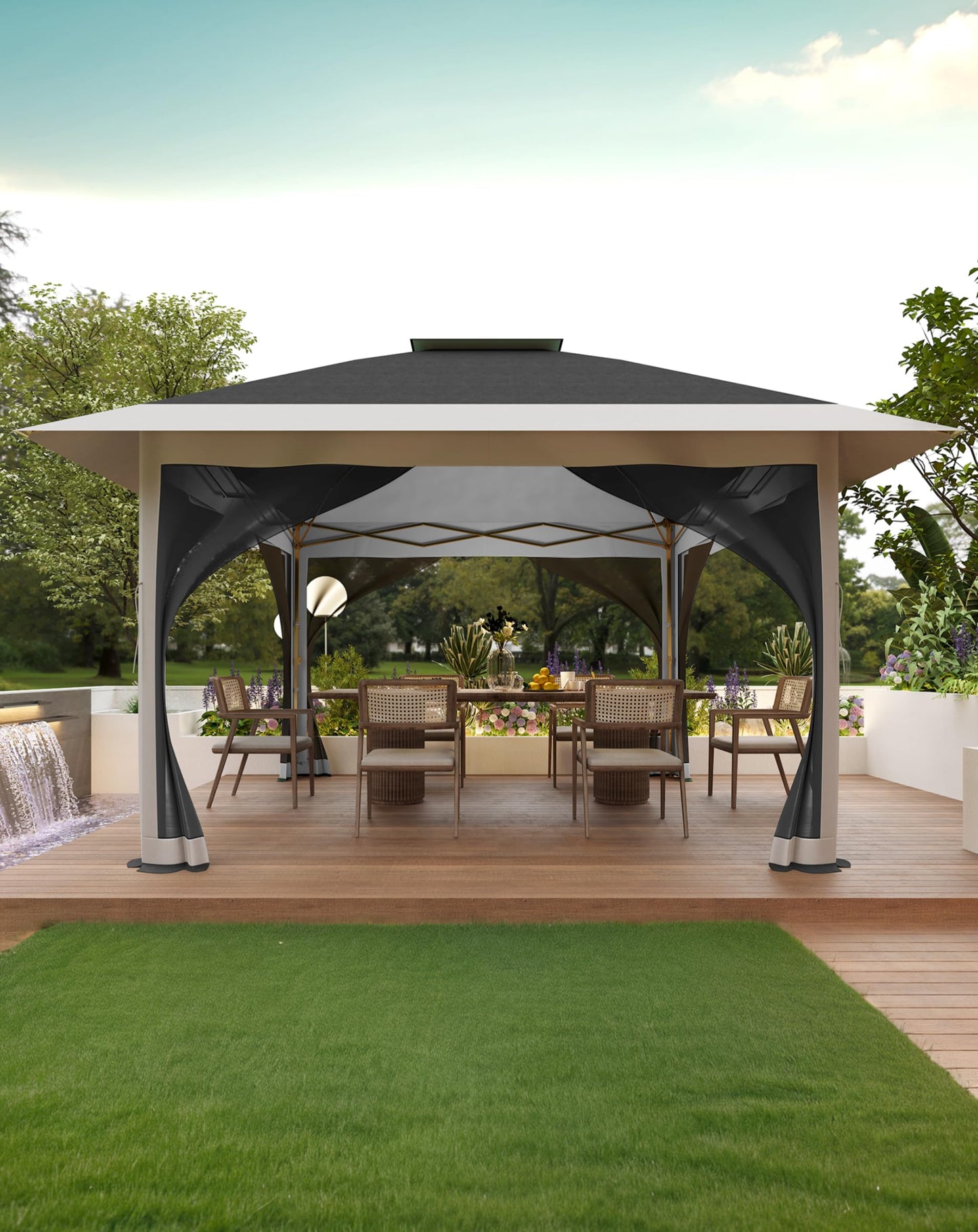 KYBOLT 12x12 Pop Up Gazebo Outdoor Canopy Shelter with Mosquito Netting 4 Stanbags Instant Gazebo Tent for Lawn, Garden, Backyard, Deck (Charcoal Gray + Light Gray)