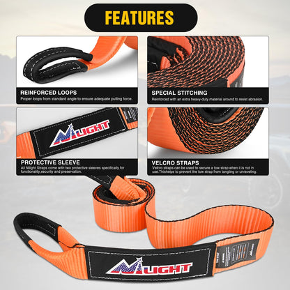 Nilight Offroad Recovery Kit 3" x 8' Tow Strap with Winch Snatch Block Pulley and 2Pcs 3/4" Anti-Theft D-Ring Shackles Storage Bag Heavy Duty Tow Rope for Car Truck SUV ATV (MBS 31500LBS)