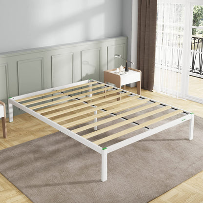 Novilla 14 Inch Bed Frame Queen Size, Metal Bed Frame with Storage,Queen Platform Bed Frame No Box Spring Needed, Wooden Slats Support, Heavy Duty, Easy Assembly, White