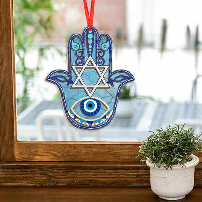 FLAGWIX Christmas Hanukkah Gifts for Women Men - Double-Layered Christmas Ornament for Tree Decorations - Hamsa Hand Suncatcher Decor, Housewarming Gift Ideas, Spiritual Gifts for Family Friends