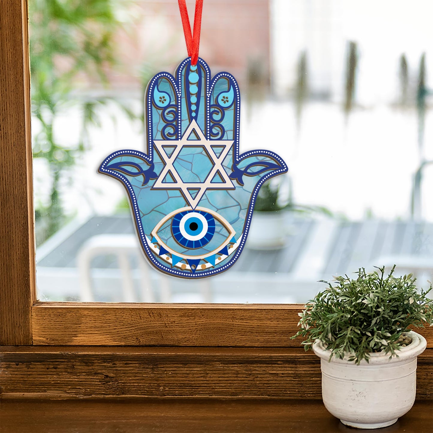 FLAGWIX Christmas Hanukkah Gifts for Women Men - Double-Layered Christmas Ornament for Tree Decorations - Hamsa Hand Suncatcher Decor, Housewarming Gift Ideas, Spiritual Gifts for Family Friends