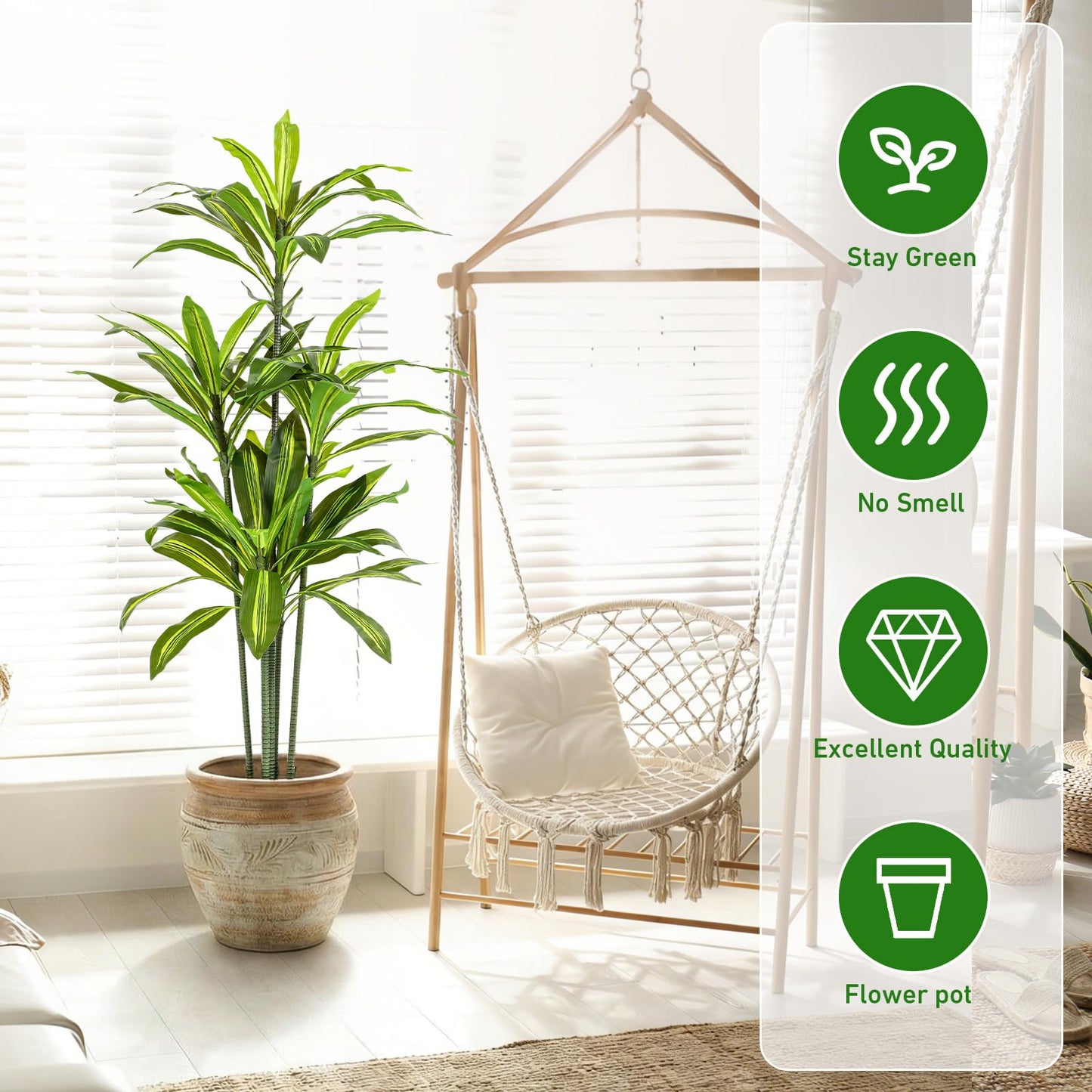 Giegxin 2 Pack 5 FT Artificial Dracaena Tree, Indoor Fake Tree with Black Stable Planter, Natural Wood Trunk & Lifelike Leaves Dracaena Plants for Home Living Room Porch Office Housewarming Gift