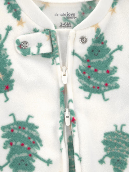 Simple Joys by Carter's Neutral Holiday Loose-fit Fleece Footed Pajamas, Santa & Trees, 3-6 Months