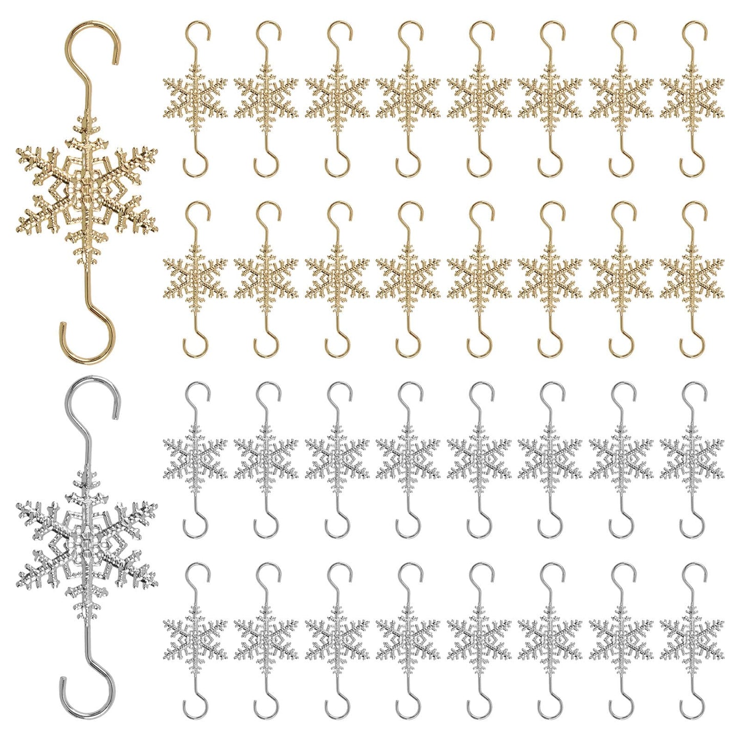 INCREWAY 60 Pcs Christmas Ornament Hooks Sliver Gold Snowflake Decorative Ornament Hangers for Xmas Christmas Tree for Small Ornaments