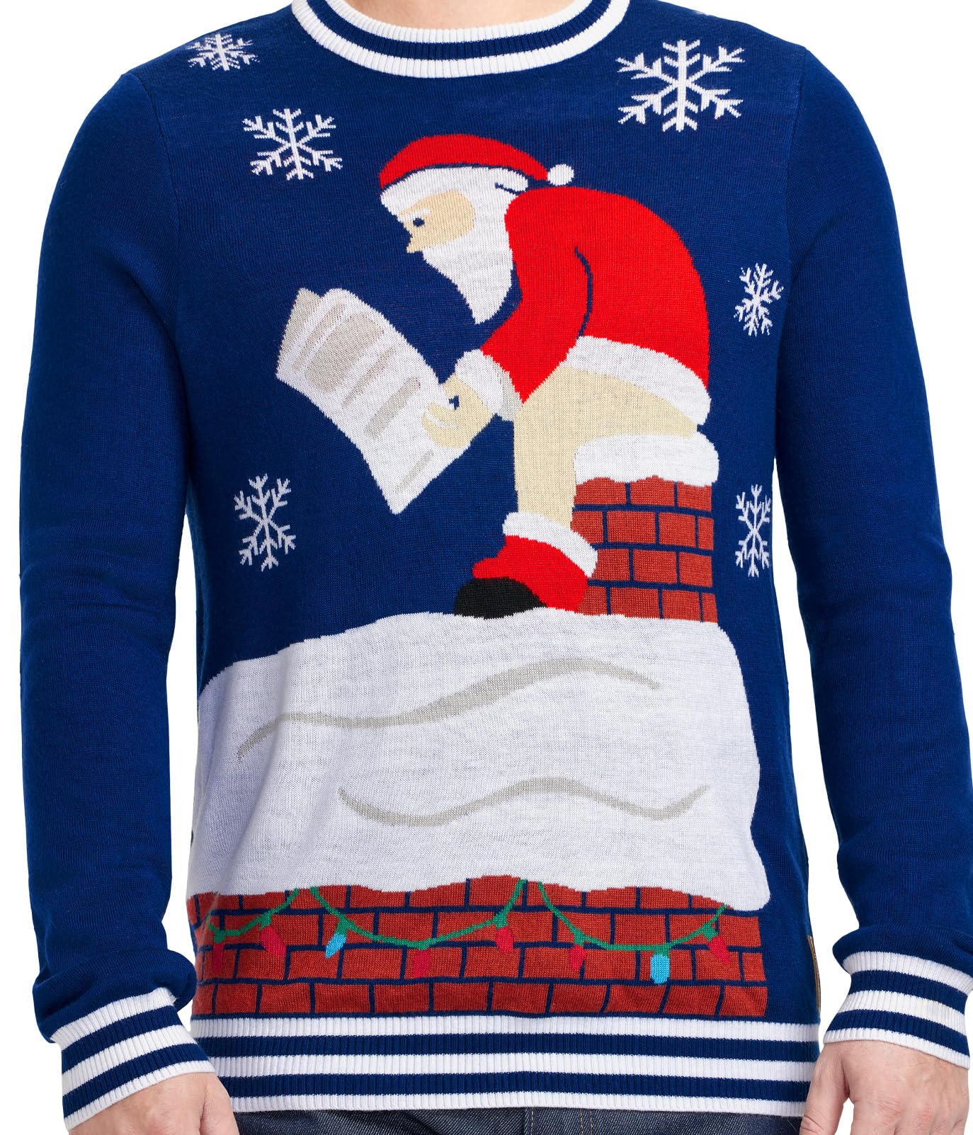 Tipsy Elves Men's Ugly Christmas Sweaters - Funny Christmas Sweaters for Men - Fun Holiday Pullovers - Men's Hilarious Blue Pooping Santa Claus Ugly Christmas Sweater Size X-Large