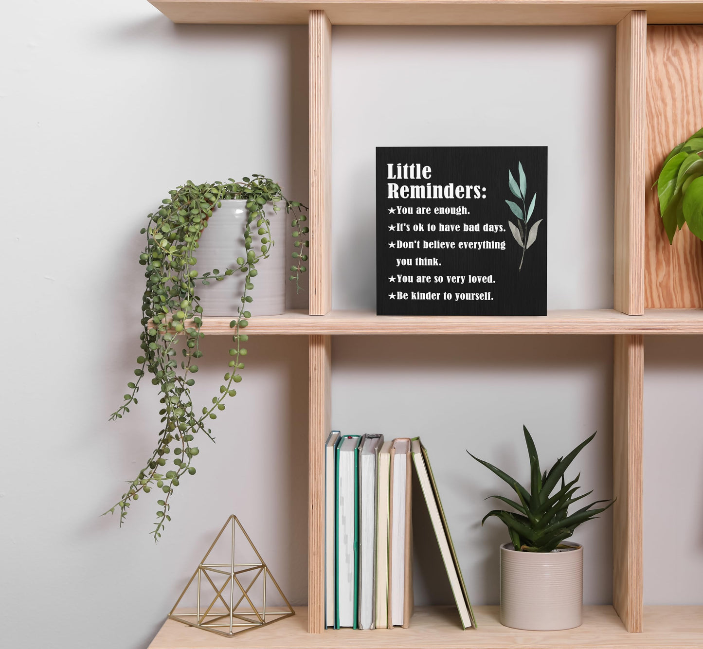 SRADMO Inspirational Little Reminders Wood Box Sign Desk Decor 6x6, Inspirational Desk Decor, College Motivational Positive Affirmation Gifts Box Sign For Office Home Table Shelf Decoration(Black)