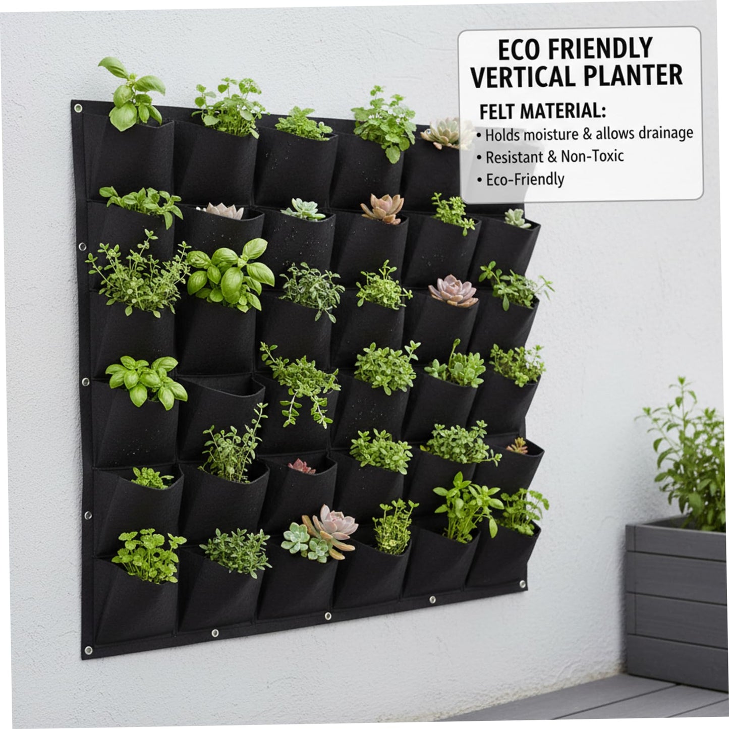 Peosaard Wall Planter, Vertical Garden Planter with 36 Pockets, Living Wall for Indoor Outdoor Use, Thick Non-Woven Fabric Planting Bag (Black, 39.4"x39.4"), Vertical