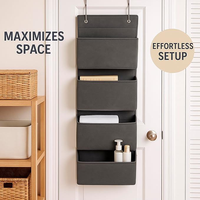 Joyful Moose Over the Door Hanging Organizer Closet Storage Bins Grey