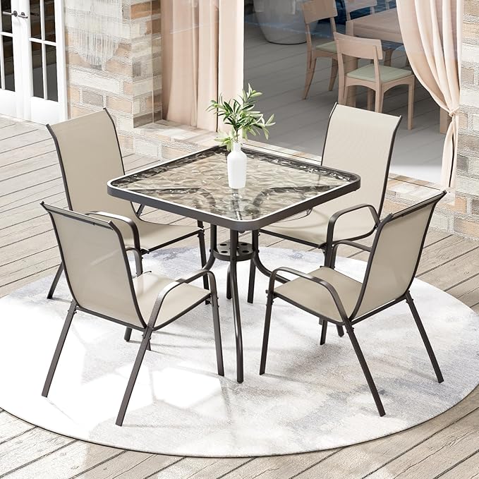 Arlopu 5 Piece Outdoor Patio Dining Set, Porch Furniture