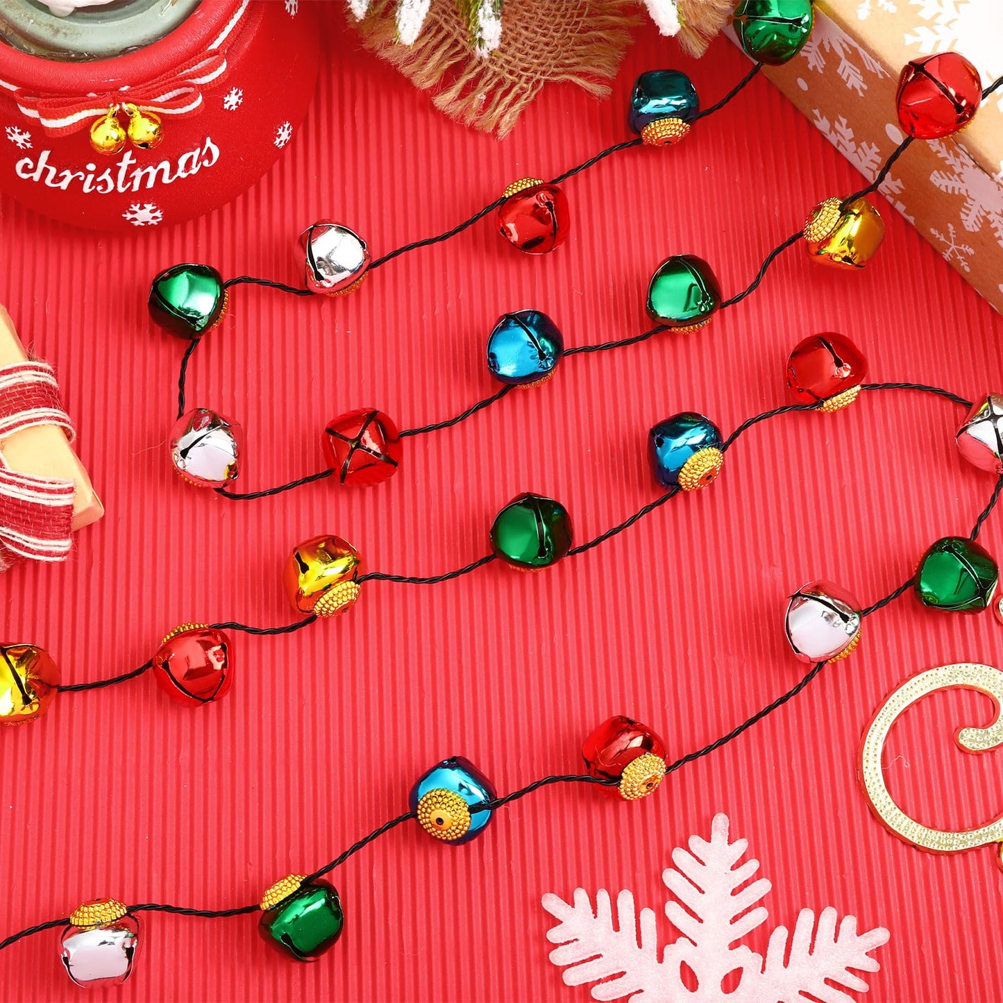 NOVWANG 4Pcs Christmas Light Necklace, Jingle Bell Light up Christmas Necklace for Xmas Winter New Year Ugly Sweater Holiday Party Supplies Accessories