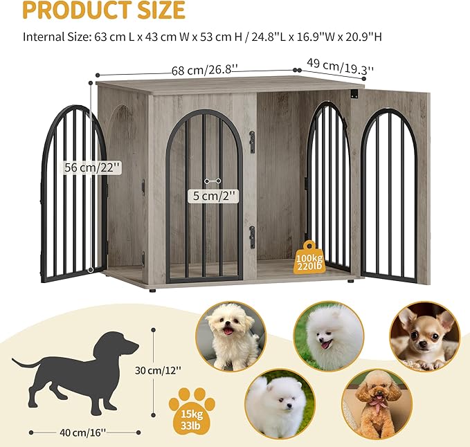 Hzuaneri 26.8'' Wooden Dog Crate Furniture, Indoor Dog Kennel Dogs Cage