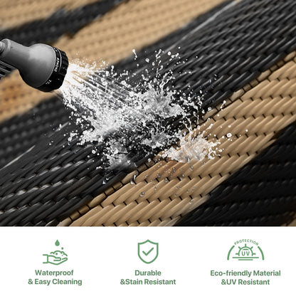 GENIMO Outdoor Rug Waterproof for Patio Decor, 10'x20' Foldable Reversible Plastic Straw Carpet, Outside Area Mat for Rv, Deck, Picnic, Porch, Camper, Balcony, Beach, Black & Brown