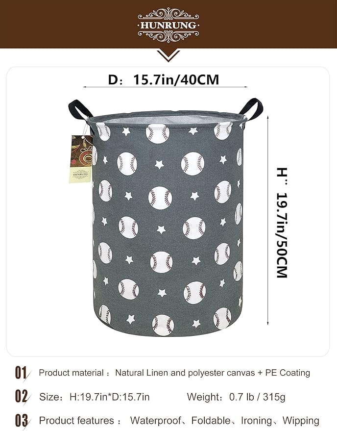 HUNRUNG Laundry Hamper, Large Canvas Fabric Lightweight Storage Basket Toy