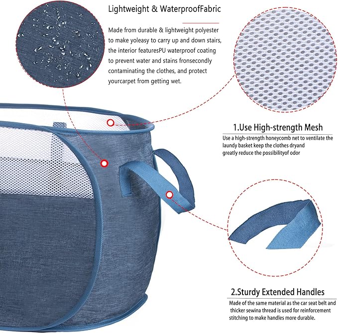 pop-up laundry basket，with Durable Handles collapsible Mesh laundry Hamper