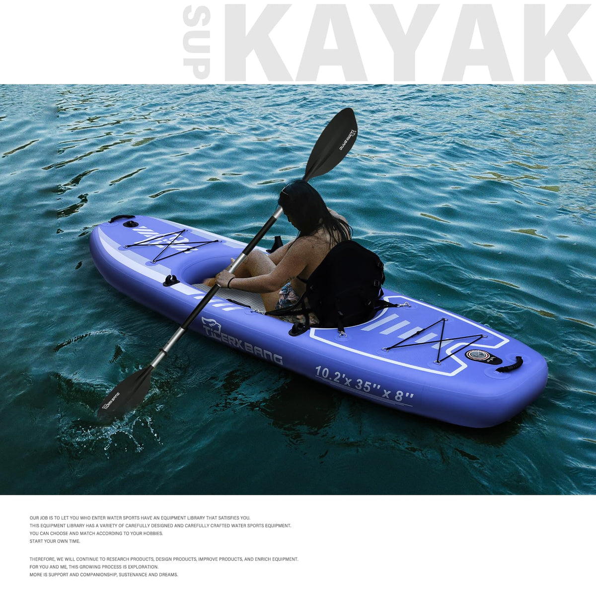 TIGERXBANG 10.2'x35''x8'' Inflatable Kayak with Detachable Seat, SUP-Kayak Set Includes Hand Pump/Aluminum Oar/Backpack, Inflatable Boat for Adults/Youth | for Fishing, Touring-Purple