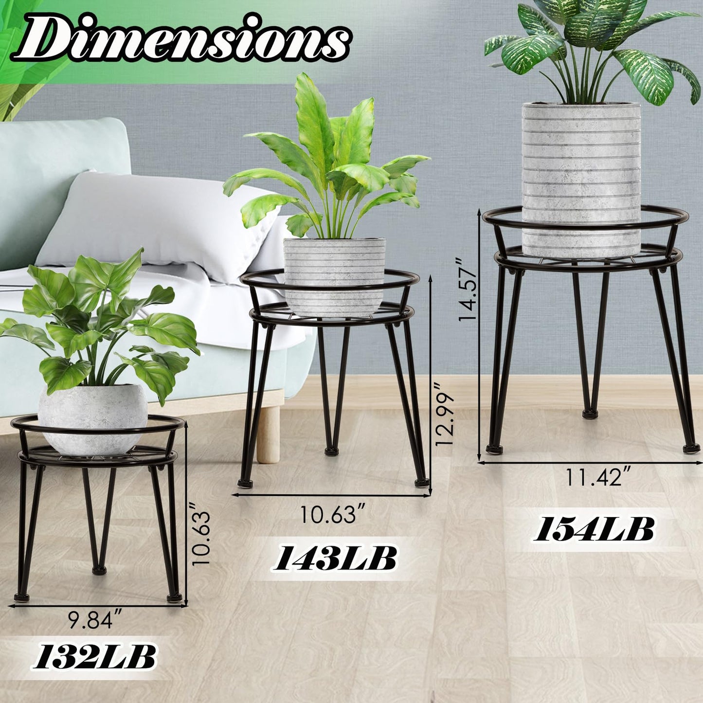 Santentre 3Pack Metal Plant Stands Outdoor Indoor,Rustproof Iron Flower Pot Stands Outdoor,Heavy Duty Pot Stand for Plants Indoor,Round Black Display Rack Flower Stand Plant Holders