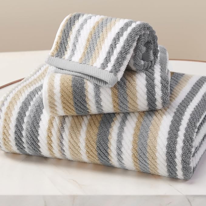 Cotton Towels Set of 3, 1 Absorbent Hand 16"x27", 1 Lightweight Washcloth