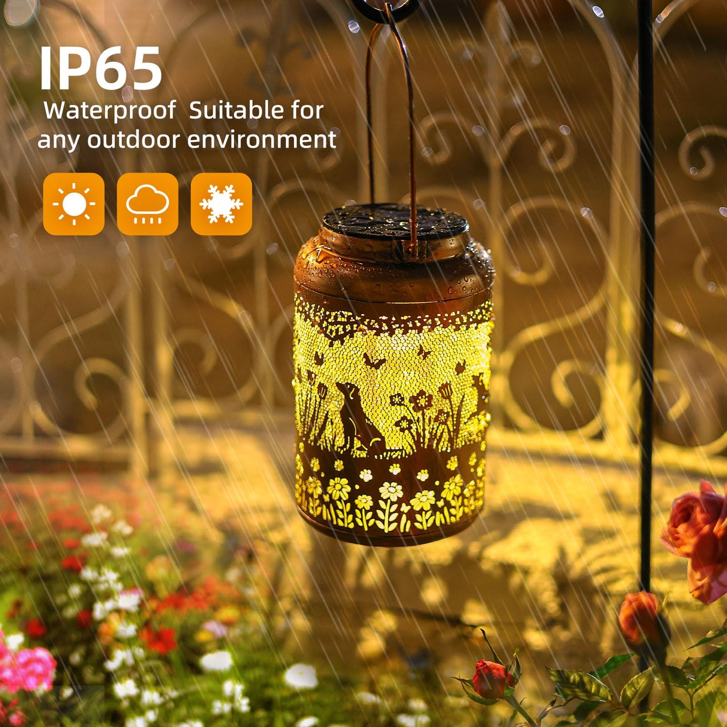 Dog Solar Lanterns Outdoor Waterproof Garden Decor Solar Lights Gifts for Women Men Mom Hanging Lantern LED Light Metal Dog Decoration Outside for Yard,Lawn,Porch,Patio,Tabletop