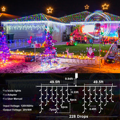 Christmas Lights Outdoor - 99 ft 1216 LED Icicle Lights for Outside - Plug in 8 Modes Twinkle Lights for Christmas Decorations Outdoor House Patio Yard - Cool White