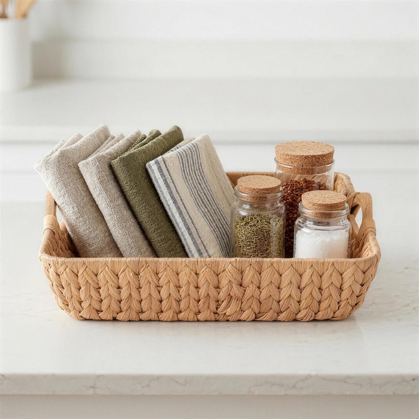 Water Hyacinth Wicker Storage Basket, Rectangular