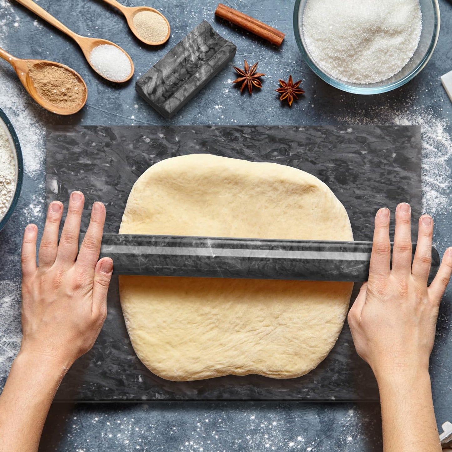 Natural Marble Stone Cutting Board for Home Kitchen,16 x 12 Inch, Marble Slab Pastry Board Large with Non-Slip Feet for Cooking,Baking, Cheese, Charcuterie, Chocolate (1, Dark Grey, Large)