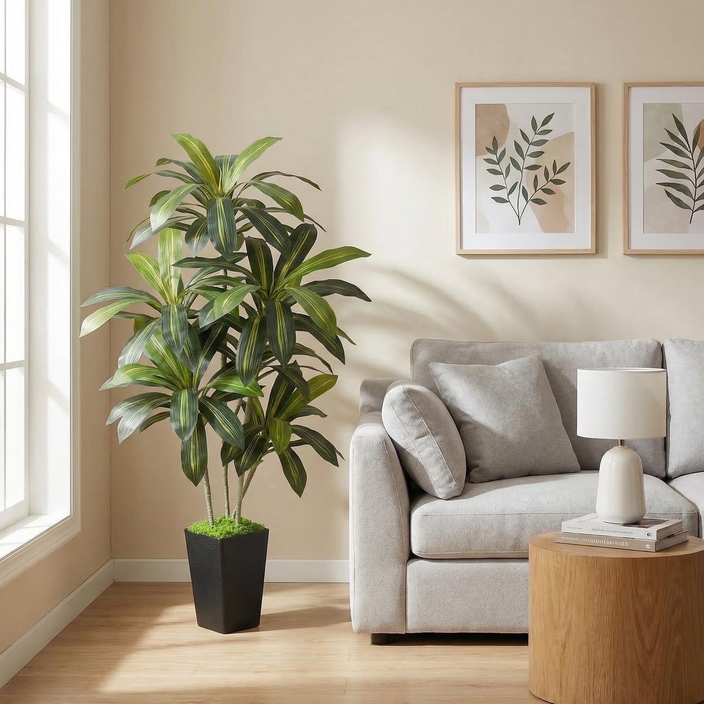 Artificial Dracaena Tree 6FT, Fake Tree with Black Tall Planter - Faux Yucca Tall Fake Floor Plant in Pot - Artificial Plant for Home Office Living Room Decor Indoor