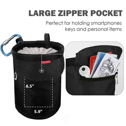 Rhino Valley Climbing Chalk Bag, No Leak Drawstring Chalk Bag with Adjustable Belt, Carabiner Clip and Zippered Pockets Chalk Bag for Rock Climbing, Cross Fit, Weight Lifting & More, Black