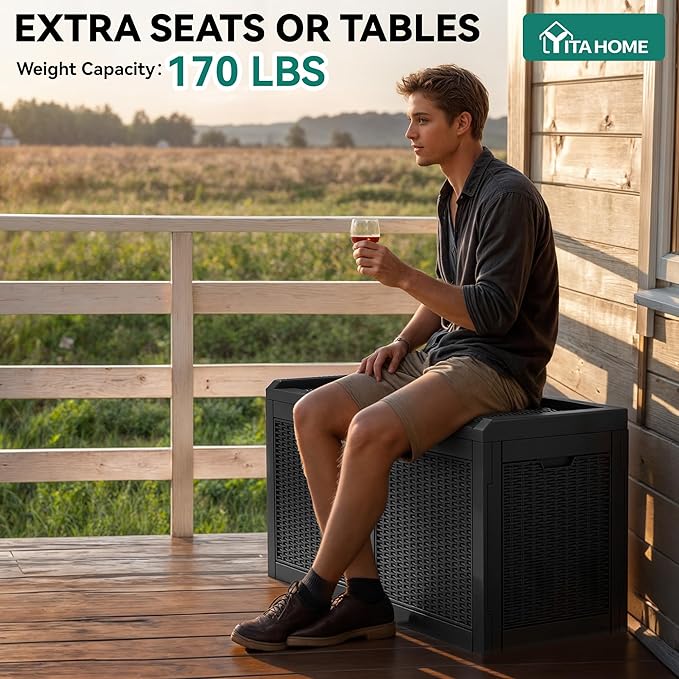 YITAHOME 32 Gallon Deck Box, Resin Storage with Lockable Lid & Side Handles, Indoor Outdoor Small Container for Patio Cushion, Garden Pool Accessories, Backyard Furniture, Water Resistant