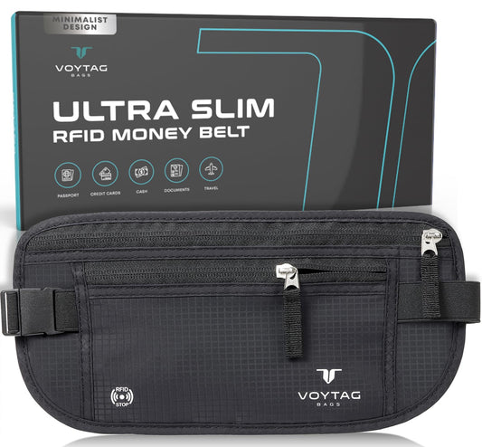 Travel Money Belt & Passport Holder - RFID Blocking Slim Travel Wallet & Fanny Pack for Men and Women - Essential Travel Pouch for Cash, Credit Cards, and Documents