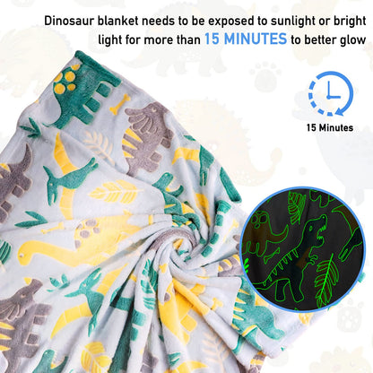 TEHALK Dinosaur Fleece Blanket, 40x60in, Glow in The Dark, Soft Throw Blanket for Boys/Kids, Birthday Gifts