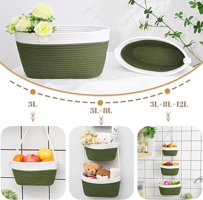 Hanging Storage Baskets, Over the Door Basket, Cotton Wall Baskets Storage