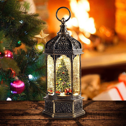 Christmas Snow Globes,Snow Ball Christmas with Music,6H Timer Cylindrical Flashing Snow Ball,Bronze Christmas Music Box Including 8 Songs, Lantern with Christmas Tree